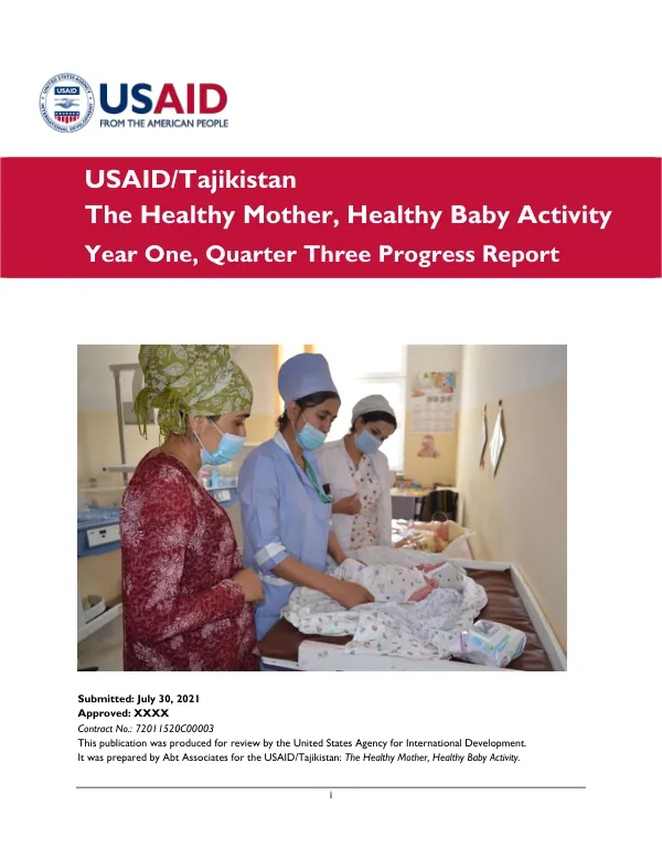 Year One, Quarter Three Progress Report: The Healthy Mother, Healthy Baby Activity