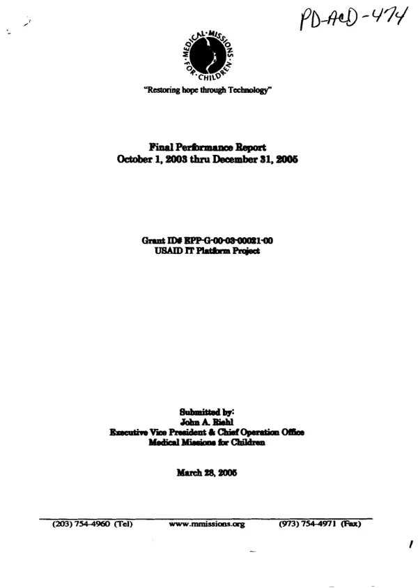 Final performance report, October 1, 2004 thru December 31, 2004 : grant ID # EPP-G-00-03-00021-00, USAID IT platform project