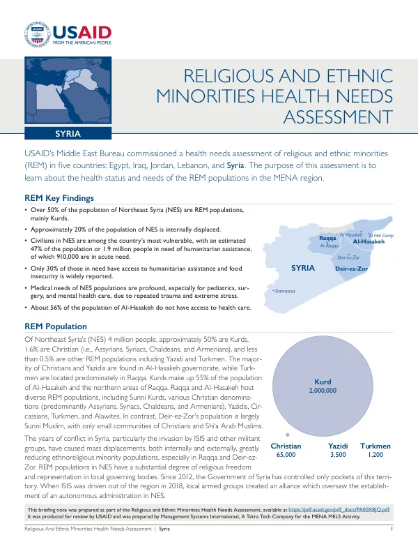 Religious and Ethnic Minority Health Needs Assessment Briefing Note: Syria
