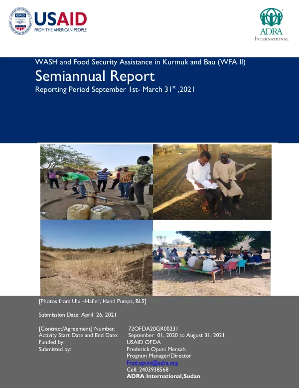 WASH and Food Security Assistance in Kurmuk and Bau (WFA II) Semiannual Report