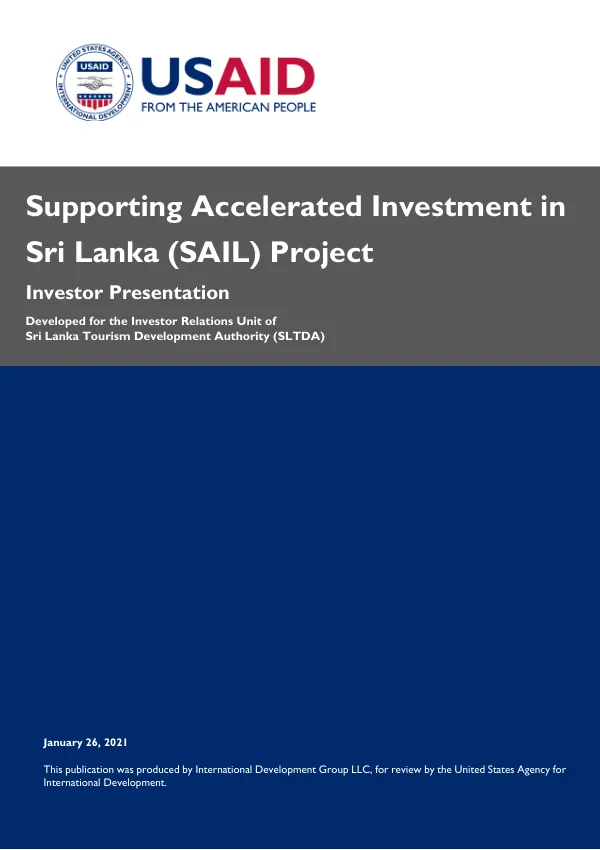 Supporting Accelerated Investment in Sri Lanka (SAIL) Project Investor Presentation
