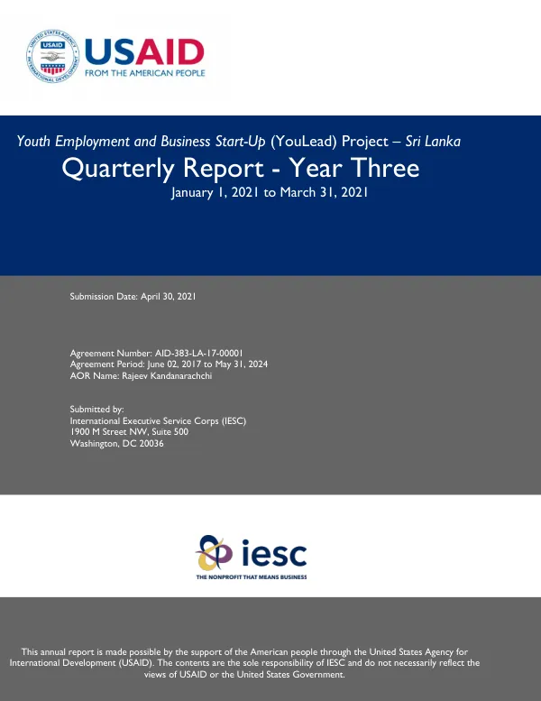 Youth Employment and Business Start-Up (YouLead) Project – Sri Lanka Quarterly Report - Year Three January 1, 2021 to March 31, 2021