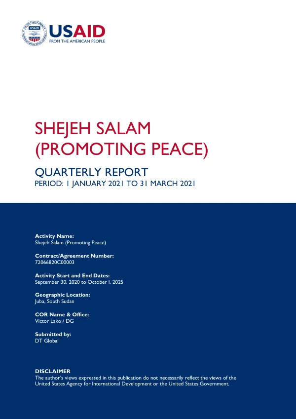 FY 2021 Q2 Quarterly Report: January 1 – March 31, 2021 for Shejeh Salam (Promoting Peace)