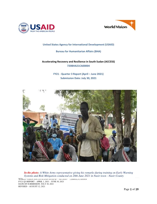 FY21 Q3 Report: Accelerating Recovery and Resilience in South Sudan (ACCESS)