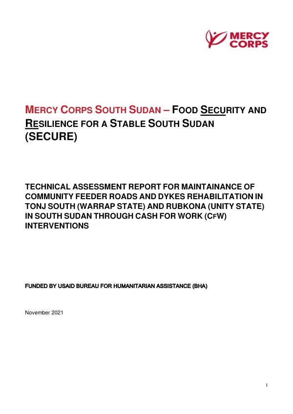 MERCY CORPS SOUTH SUDAN – FOOD SECURITY AND RESILIENCE FOR A STABLE SOUTH SUDAN (SECURE)