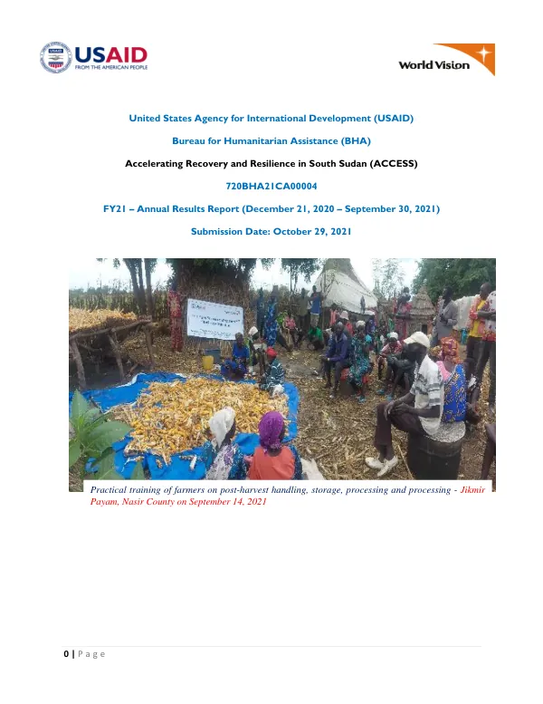 Accelerating Recovery and Resilience in South Sudan (ACCESS) FY21 – Annual Results Report