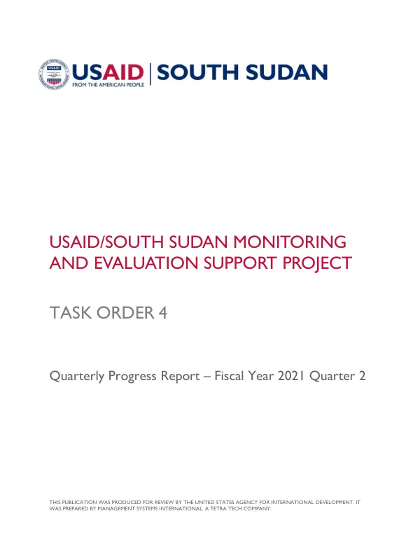 USAID/South Sudan Monitoring and Evaluation Support Project FY 2021 Quarter 2 Performance Report