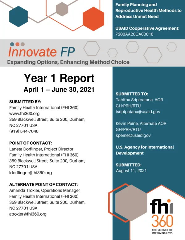 FHI 360 Innovate FP Year 1 Report (Apr-Jun 2021)