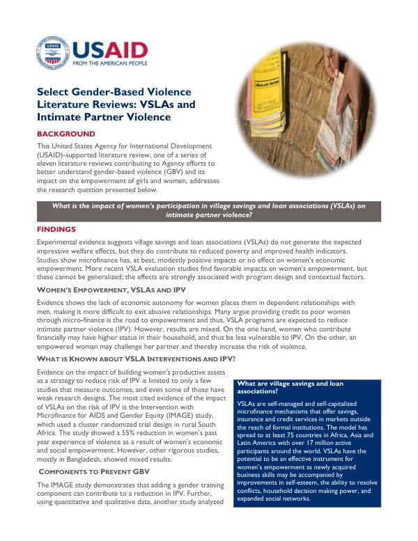 Select Gender-Based Violence Literature Reviews: VSLAs and Intimate Partner Violence