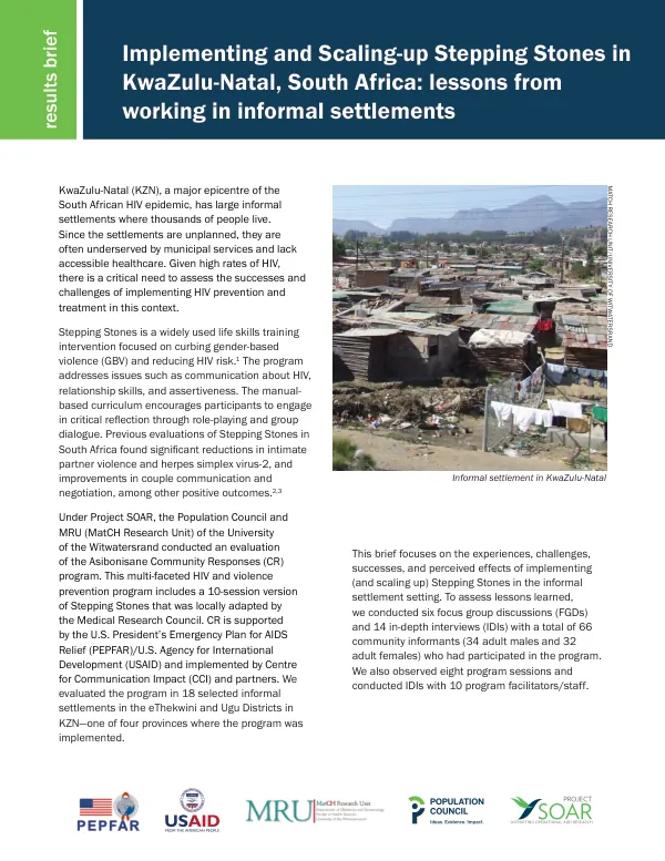 Implementing and scaling-up Stepping Stones in KwaZulu-Natal, South Africa: lessons from working in informal settlements