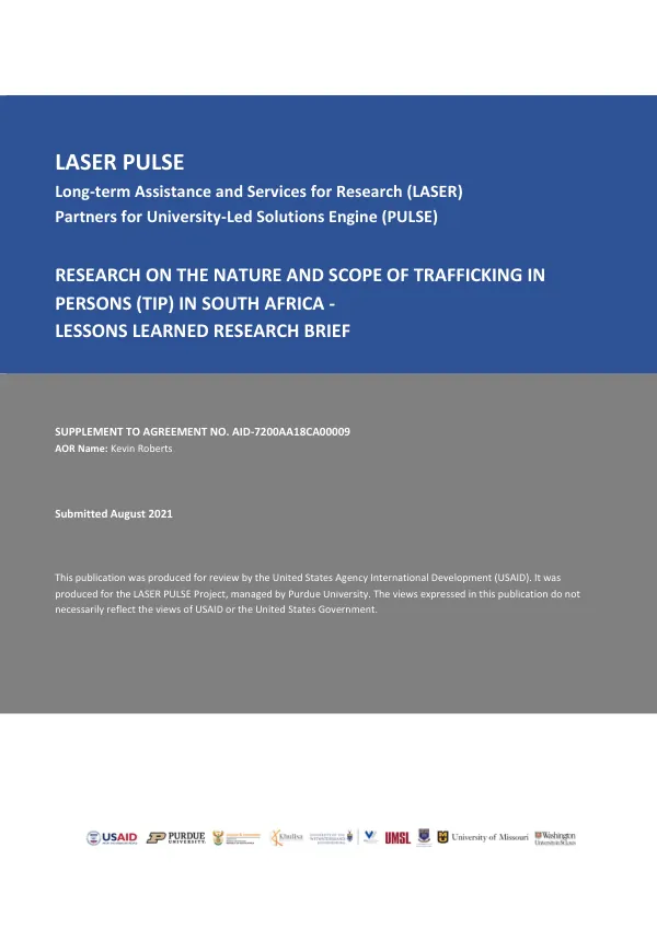 Research on the Nature and Scope of Trafficking in Persons (TIP) in South Africa - Lessons Learned Research Brief