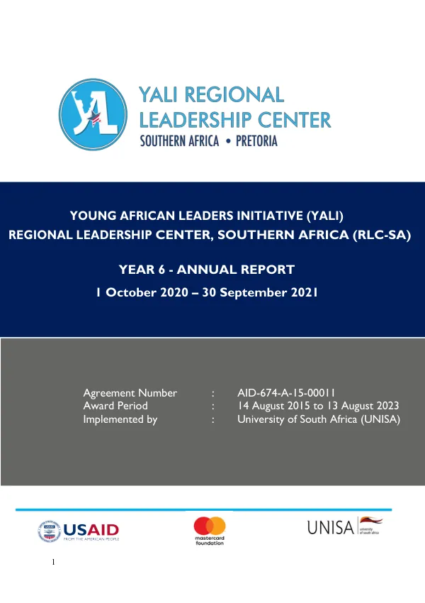 Year 6 - Annual Report: Young African Leaders Initiative (YALI) Regional Leadership Center, Southern Africa (RLC-SA)