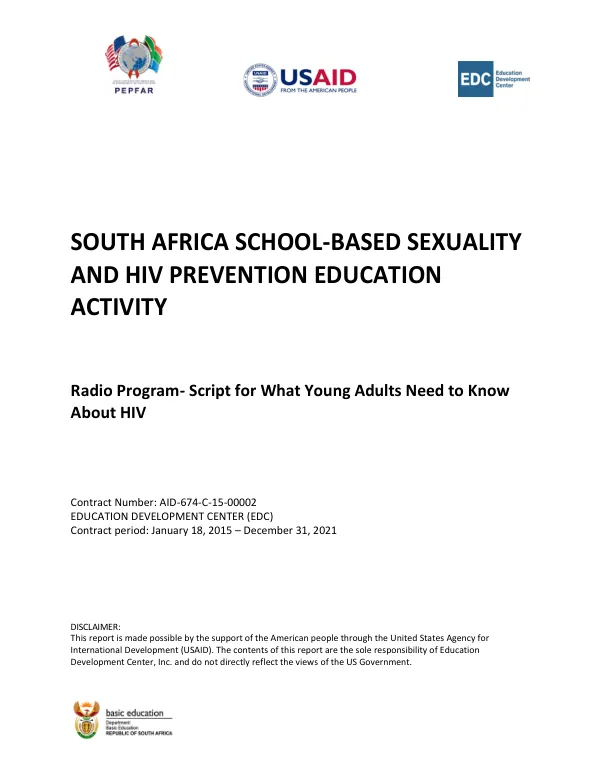 SOUTH AFRICA SCHOOL-BASED SEXUALITY AND HIV PREVENTION EDUCATION ACTIVITY