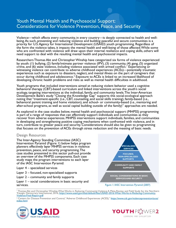 Youth Mental Health and Psychosocial Support: Considerations for Violence Prevention, Peace, and Security