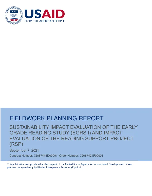 Sustainability Impact Evaluation of the Early Grade Reading Study (EGRS I) and Impact Evaluation of the Reading Support Project (RSP)