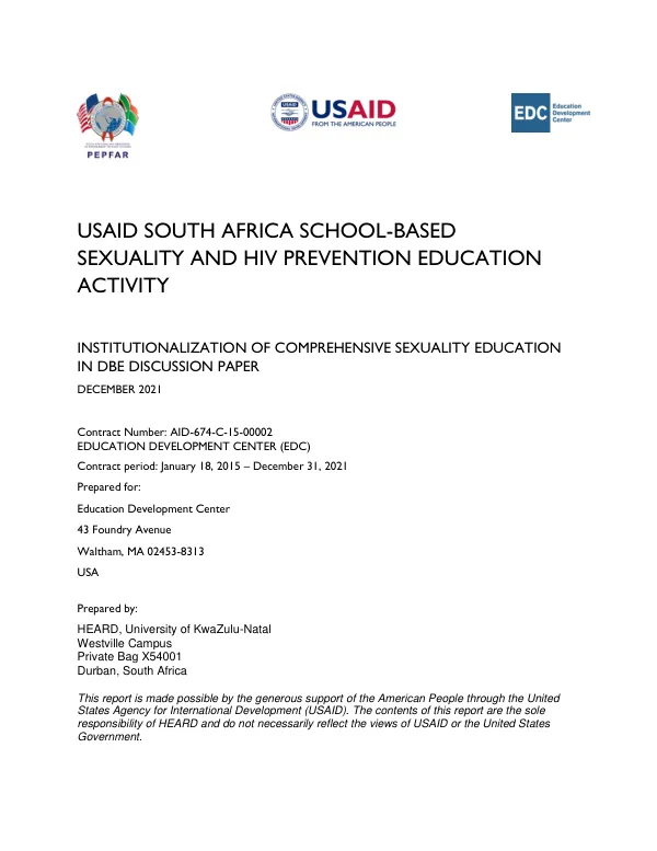 Institutionalization of Comprehensive Sexuality Education in the Department of Basic Education