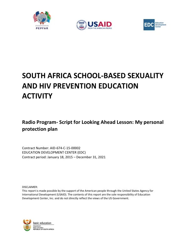 SOUTH AFRICA SCHOOL-BASED SEXUALITY AND HIV PREVENTION EDUCATION ACTIVITY