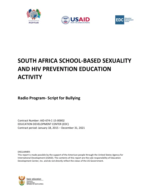 SOUTH AFRICA SCHOOL-BASED SEXUALITY AND HIV PREVENTION EDUCATION ACTIVITY