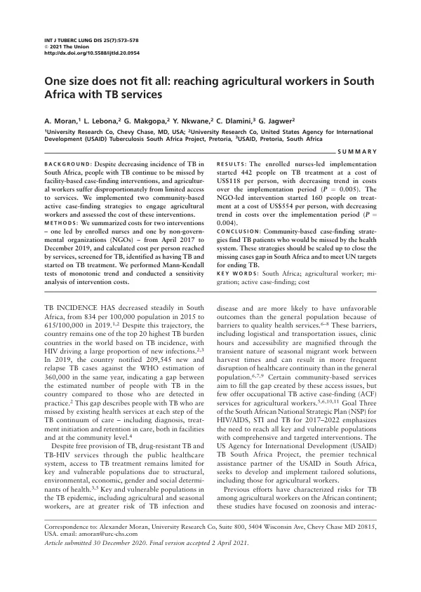 One size does not fit all: reaching agricultural workers in South Africa with TB services