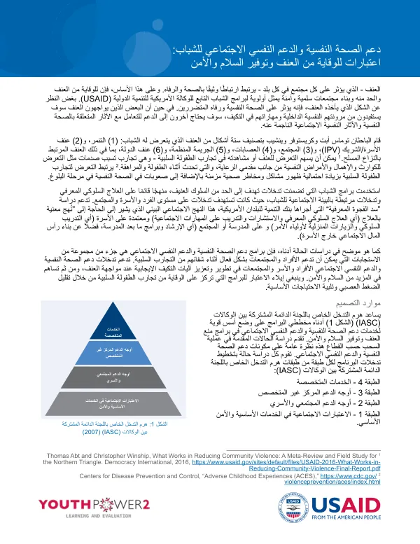 دعم الصحة النفسية والدعم النفسي االجتماعي للشباب: اعتبارات وقاية لعنف وتوفير السالم واألمن