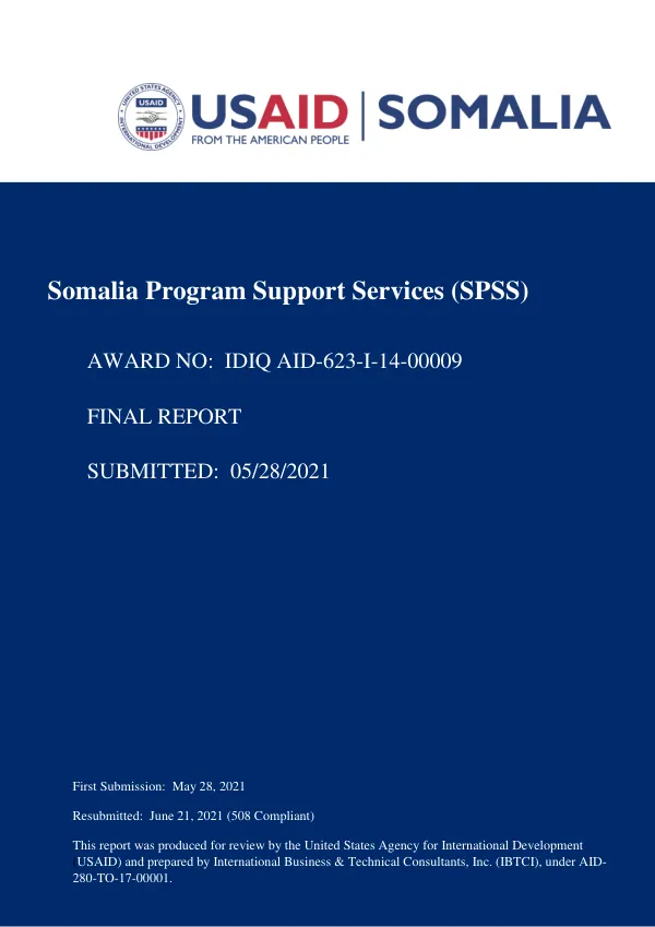 Somalia Program Support Services (SPSS) FINAL CONTACT COMPLETION REPORT