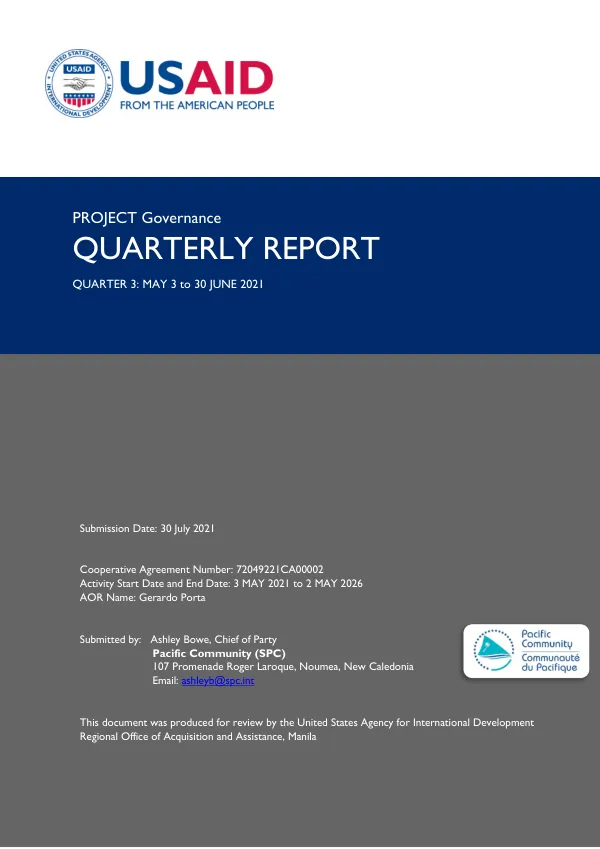 PROJECT Governance QUARTERLY REPORT QUARTER 3: MAY 3 to 30 JUNE 2021