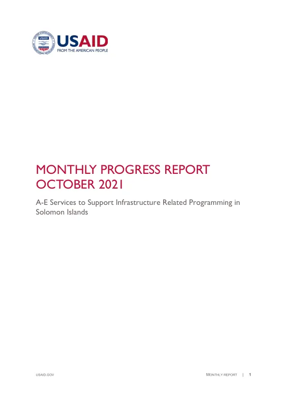 Monthly Progress Report: A-E Services to Support Infrastructure Related Programming in Solomon Islands