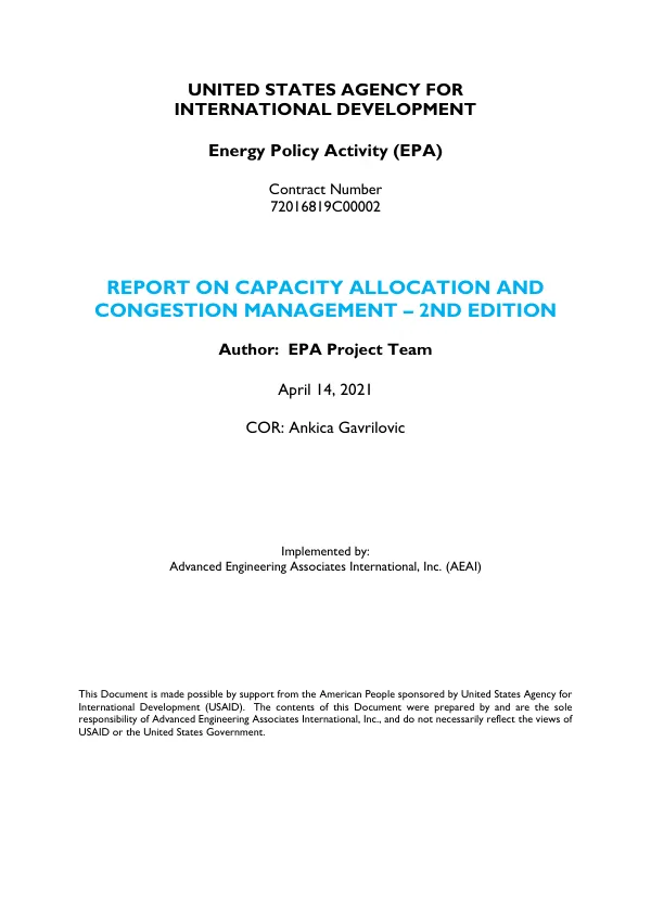 USAID Energy Policy Activity Report on Capacity Allocation and Congestion Management – 2nd Edition