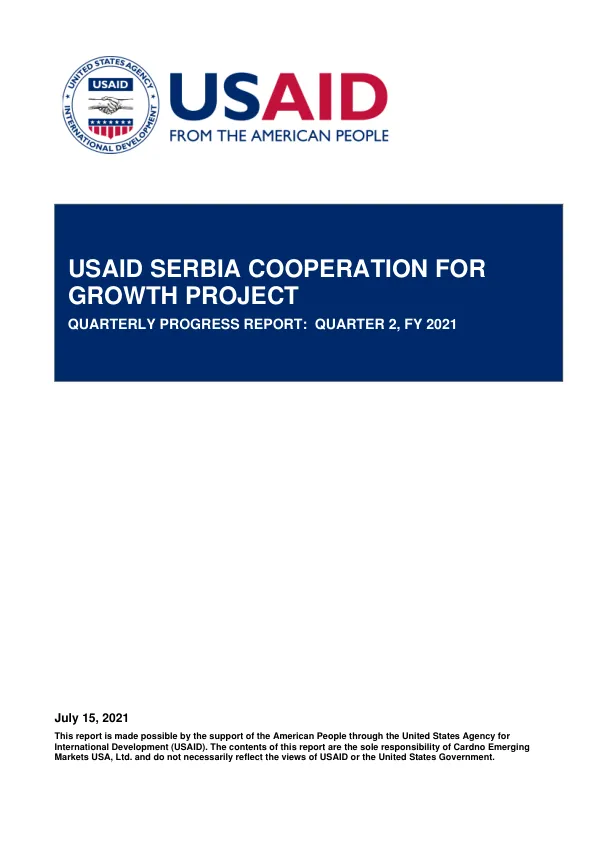 USAID Serbia Cooperation for Growth Project Second Quarterly Report – FY 2021 – April - June 2021