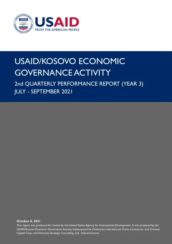 USAID/Kosovo Economic Governance Activity 2nd Quarterly Performance Report (Year 3)