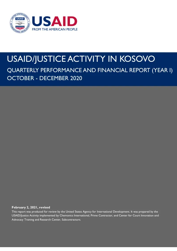 USAID Justice Activity in Kosovo Quarterly Performance and Financial Report (Year 1)