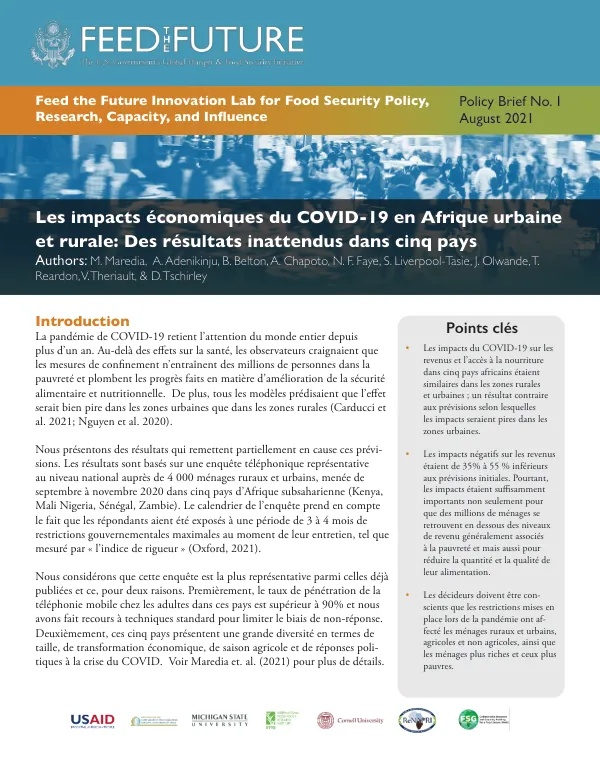Les impacts économiques du COVID-19 en Afrique urbaine