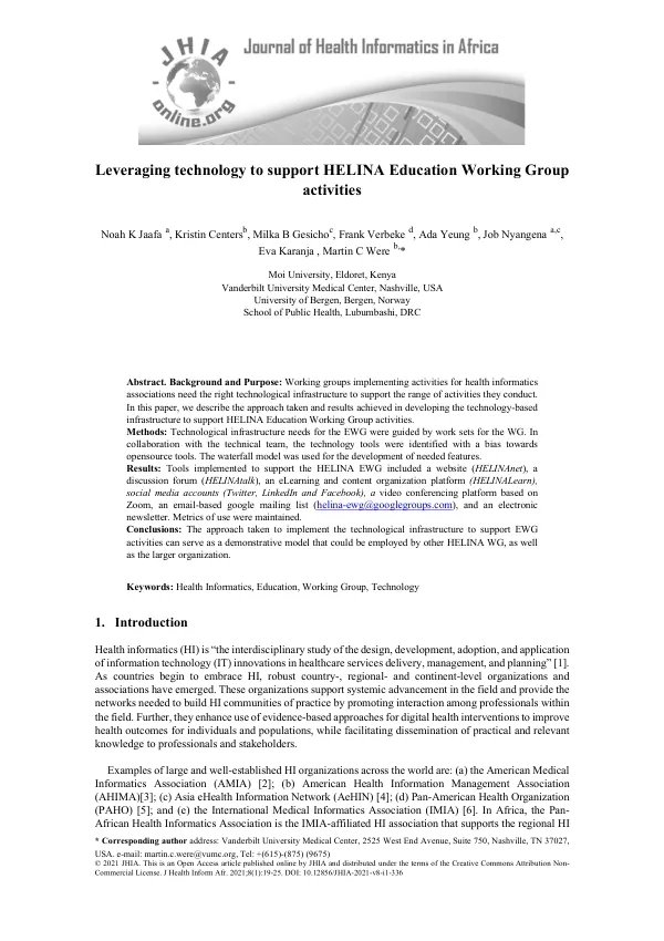 Leveraging technology to support HELINA Education Working Group activities