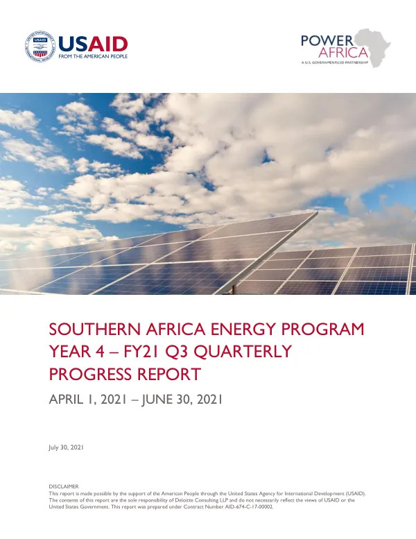 Southern Africa Energy Program Year 4 – FY21 Q3 Quarterly Progress Report
