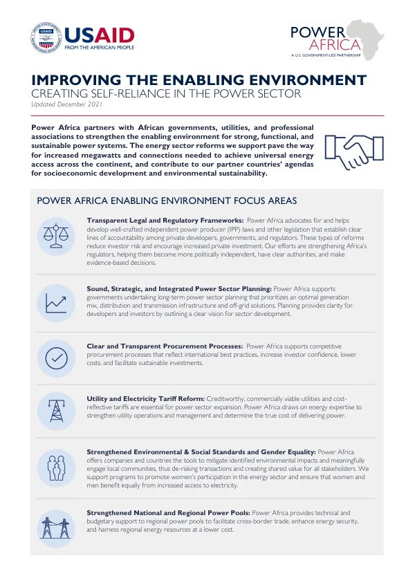 Improving the Enabling Environment Creating Self-Reliance in the Power Sector
