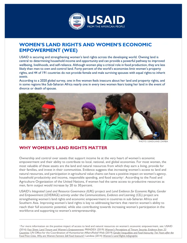 Women’s Land Rights and Women’s Economic Empowerment