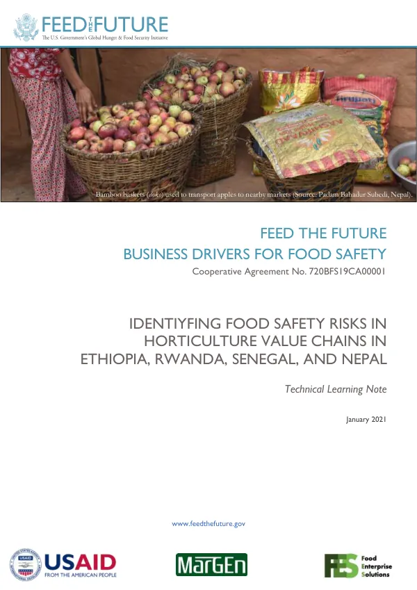 Identifying Food Safety Risks in Horticulture Value Chains in Ethiopia, Rwanda, Senegal, and Nepal