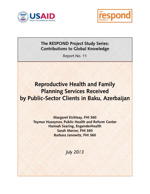 Reproductive Health and Family Planning Services Received by Public-Sector Clients in Baku, Azerbaijan