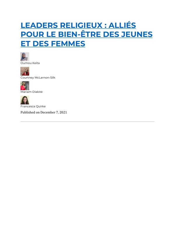 Leaders Religieux : Alliés pour le Bien-être des Jeunes et des Femmes