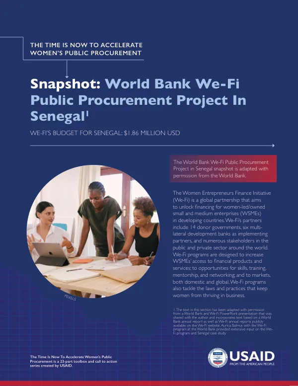 The Time is Now to Accelerate Women's Public Procurement: Snapshot: World Bank We-Fi Public Procurement Project in Senegal