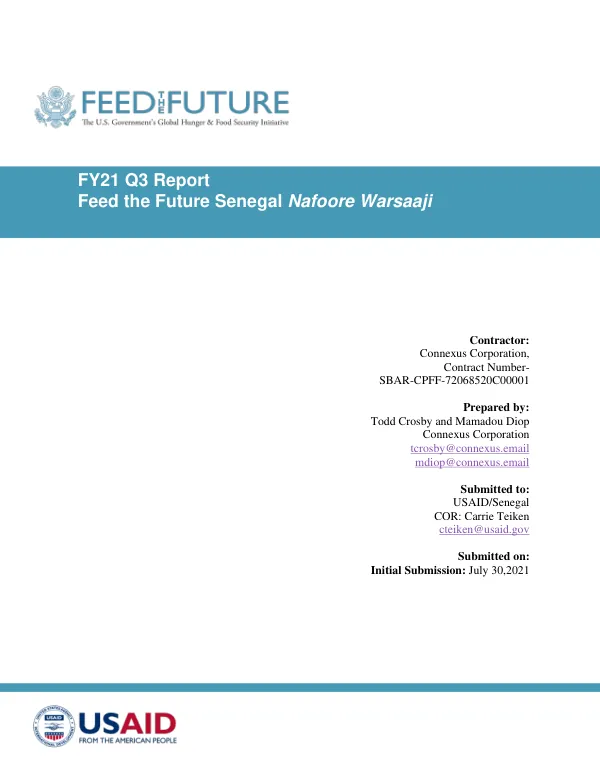 Feed the Future Senegal Nafoore Warsaaji FY21 Q3 Report