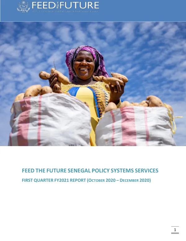 Feed the Future Senegal Policy Systems Services First Quarter FY2021 Report