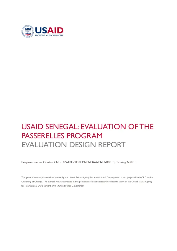 Evaluation Design Report: Evaluation of the Passerelles Program