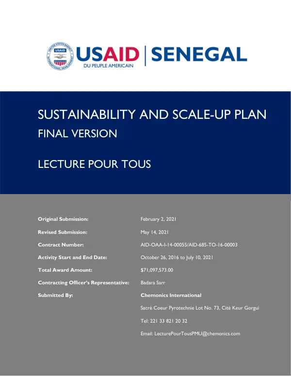 Sustainability and Scale-up Plan for Lecture Pour Tous