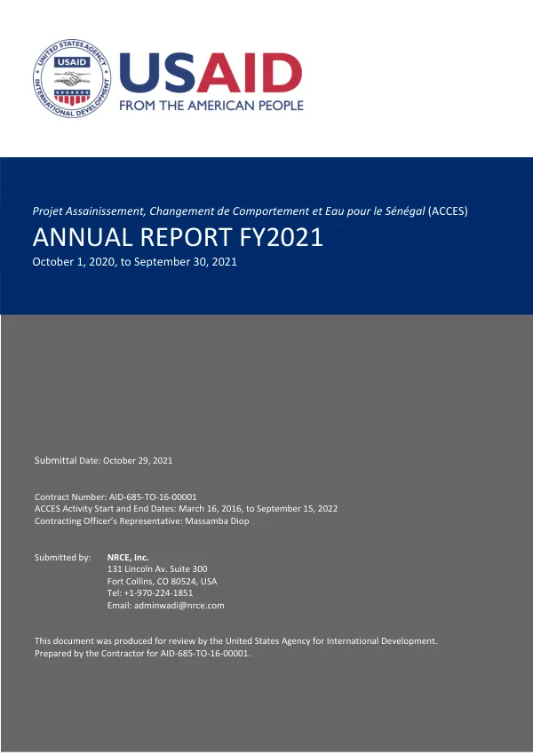 Annual Report FY2021: Projet Assainissement, Changement de Comportement et Eau pour le Sénégal (ACCES)