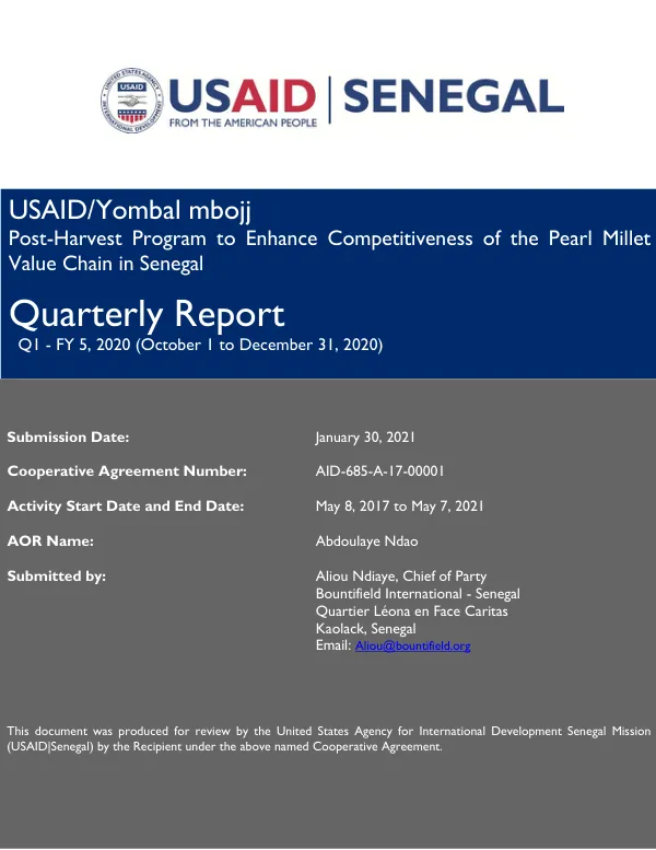 USAID/Yombal mbojj Project FY5Q1 Quarterly Report