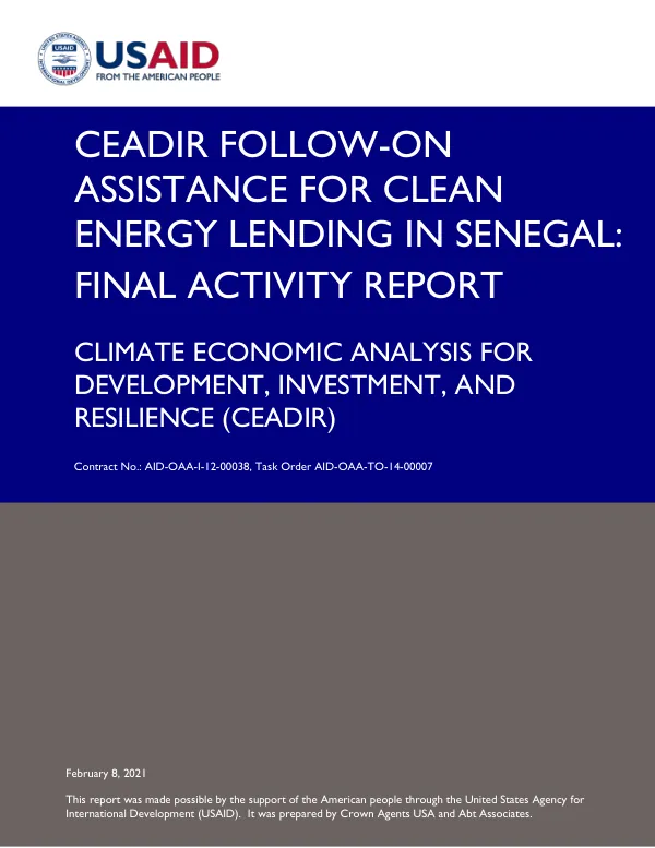 CEADIR Follow-on Assistance for Clean Energy Lending in Senegal: Final Activity Report