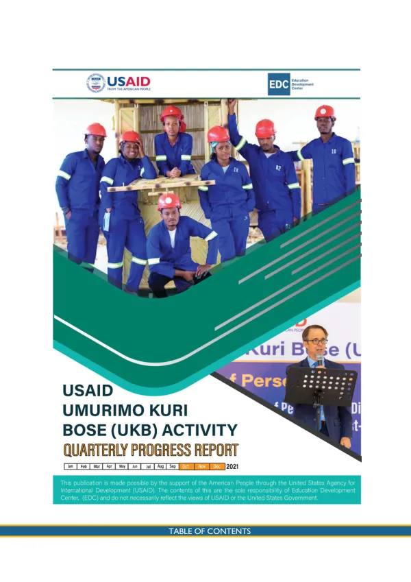Quarterly Progress Report (QPR) for USAID Umurimo Kuri Bose (UKB)