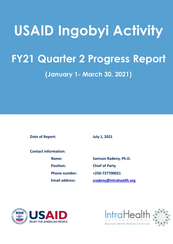 FY21 Quarter 2 Progress Report: USAID Ingobyi Activity