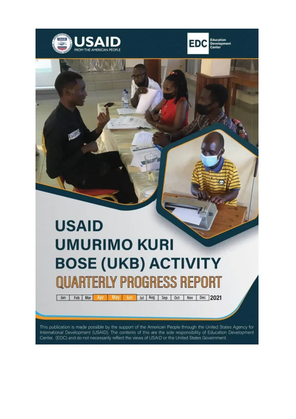 USAID Umurimo Kuri Bose Quarterly Progress Report: April - June 2021